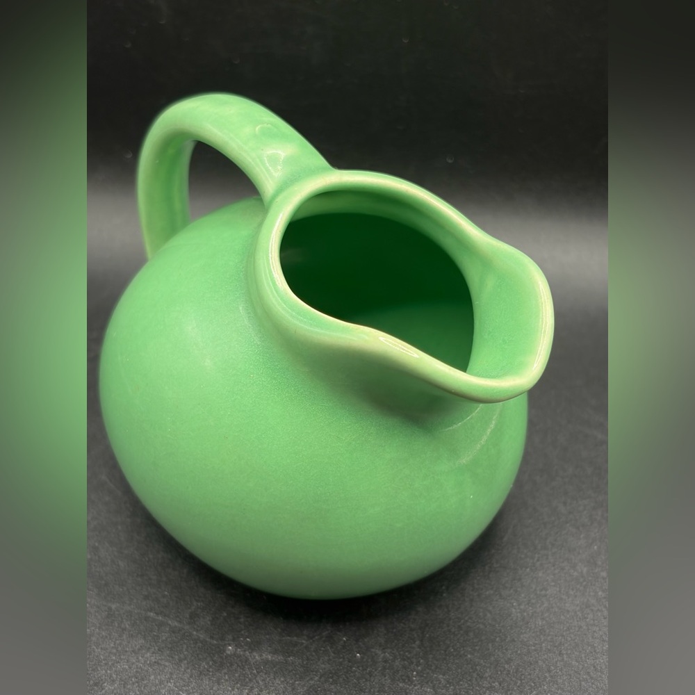 Vintage MCM Green Ceramic Mini Tilt Ball Pitcher Creamer Jug Pourer, Kitchenware